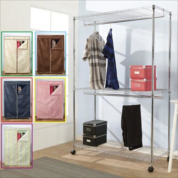 BuyJM 鐵力士三層雙吊桿布套衣櫥附輪 (120x45x185CM)(五色可選)
