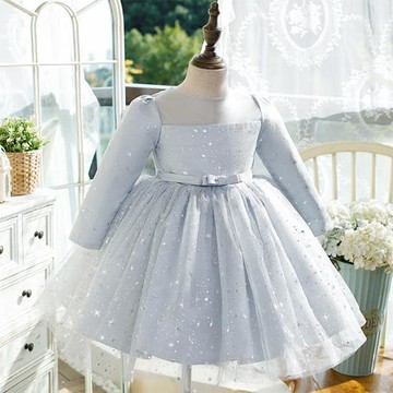 長袖主持人兒童禮服花童公主裙春秋小童女寶寶周歲生日宴表演服裝