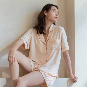 享日子 莫代爾襯衫式居家套裝~杏仁奶茶-駝色