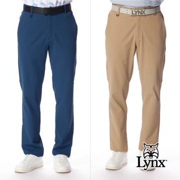 【Lynx Golf】男款日本進口布料抗UV彈性舒適防潑水平口窄管休閒長褲(二色)
