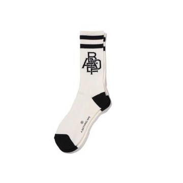 BAPE APE HEAD LINE SOCKS 猿人 橫條紋 長襪 襪子 白色 1M30184002-WE