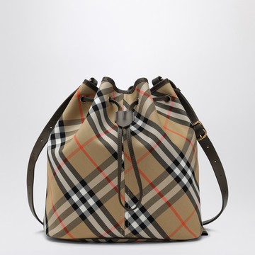 Medium beige bucket bag with Check pattern