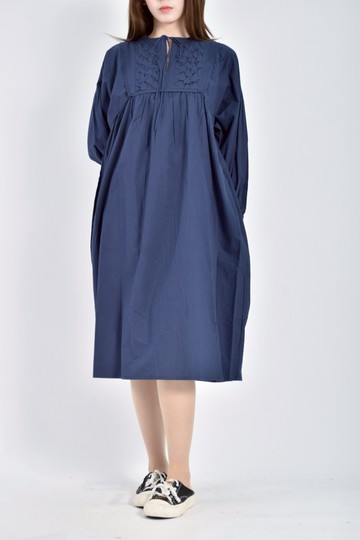 (L) 質感領口綁帶藍色洋裝