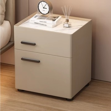 卡其色  智能床頭櫃 帶保險櫃多功能實木家用 無線充電輕奢臥室新款小床邊櫃