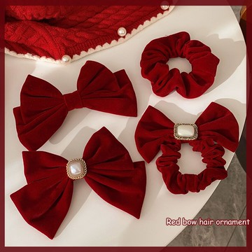 秋冬紅色蝴蝶結發夾后腦勺夾子女網紅圣誕頭飾年新款過年發飾