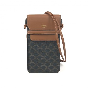 celine棕色老花撞色側背手機包