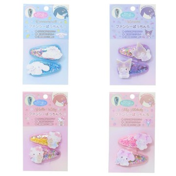 小禮堂 Sanrio 三麗鷗 造型髮夾二入組 (亮片款) Kitty 美樂蒂 酷洛米 大耳狗