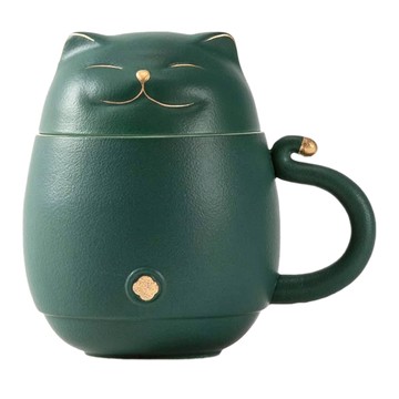 貓咪造型馬克杯 趣味茶漏  1組  綠色