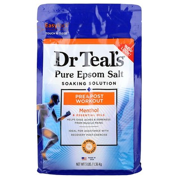 Dr. Teal's, 全瀉鹽浸泡液，鍛鍊前後，薄荷醇和精油，3 磅（1.36 千克）