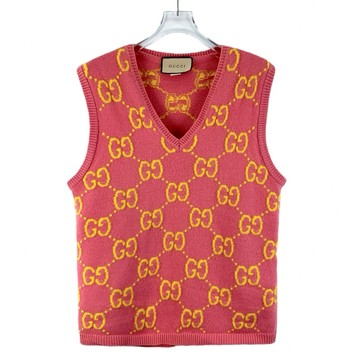 (L) gucci質感羊毛V領背心紅色上衣