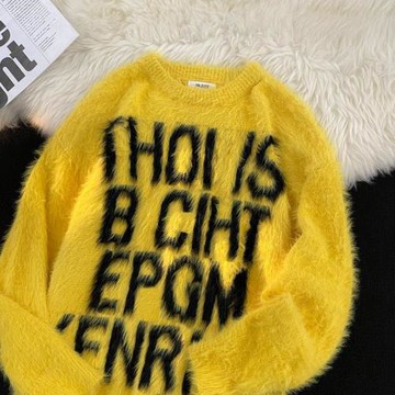 歐美高街字母潮牌慵懶風男女款秋冬季寬松情侶套頭休閑百搭針織衫