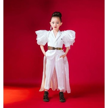 白色夸張模特御姐范鋼琴演奏禮服
