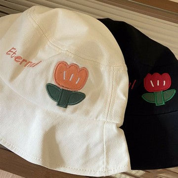 韓版花朵漁夫帽子女春秋百搭白色盆帽顯臉小防曬遮陽夏季水桶帽新