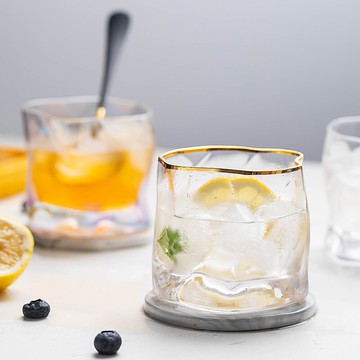 水杯玻璃杯家用網紅簡約喝水茶杯啤酒洋酒透明杯子女金邊炫彩ins