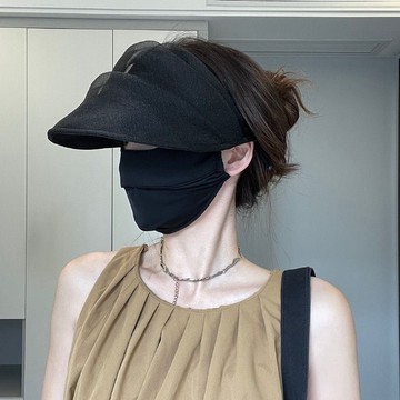 熱賣爆款 2026新款網紗帽子女夏季防曬遮陽帽出遊太陽帽褶皺黑色空頂防曬帽0415 ALPD