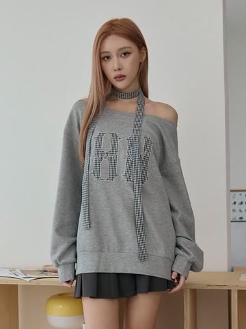 簡約格紋領帶數字長袖上衣