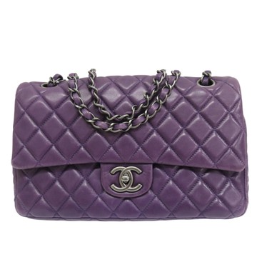 CHANEL 香奈兒 紫色羊皮 Classic flap 鏈帶 肩背包 銀釦 (無卡) 【二手名牌BRAND OFF】