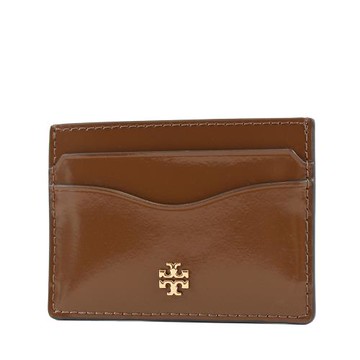 TORY BURCH EMERSON 金字LOGO漆皮名片夾-焦糖色