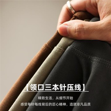 BGYO鹿起 美式休閑300g重磅短袖T恤男雙紗純棉抗皺插肩袖打底衫夏