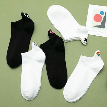 白色襪子男ins短襪潮流彩虹船襪低腰網紅潮牌低幫夏季薄黑色短款