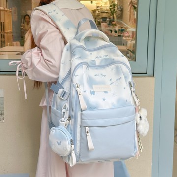 特價💡書包初中女生藍色ins風高中生高顔值2026新款女大容量雙肩包肩包 背包  後背包 雙肩包 書包 輕量化背包 B7