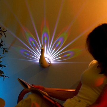 肥婆奶奶 孔雀壁燈 七彩壁燈 3D壁燈 小夜燈 貓頭鷹 孔雀夜燈 牆面裝飾燈 LED電池供電 生日禮物 交換禮物