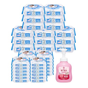 【Baan 貝恩】 保養柔濕巾80抽15包+20抽24包+【SARAYA】愛樂寶 寶貝無添加2合1洗髮沐浴泡泡450ml