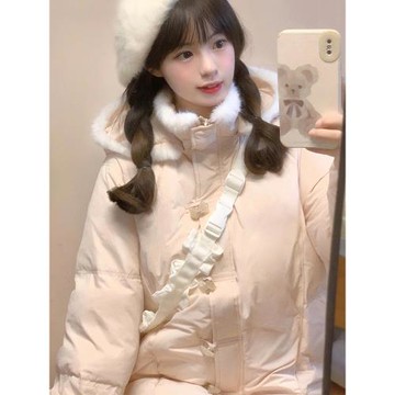 冬季加厚羽絨服女短款連帽韓版設計感小毛領90白鴨絨面包服外套