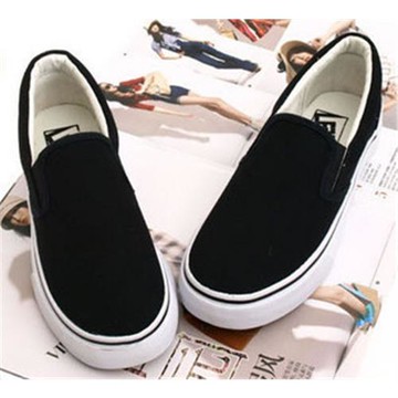 經典款純色百搭男女鞋帆布鞋 黑白色一腳蹬情侶款懶人鞋手繪鞋