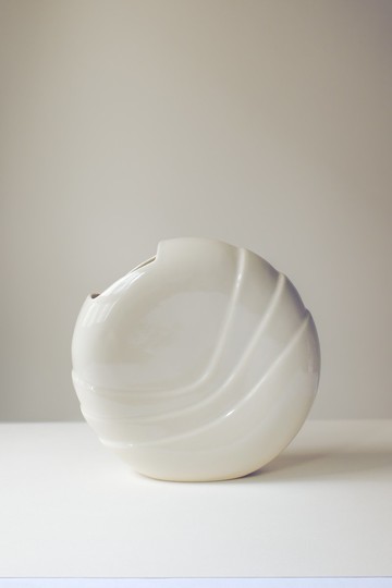 Vintage 象牙白波形雕塑花器/美國老件