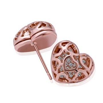 純銀耳環鍍18K金鑲鑽耳飾-鏤空花紋愛心百搭情人節生日禮物女飾品73cg126【獨家進口】【米蘭精品】