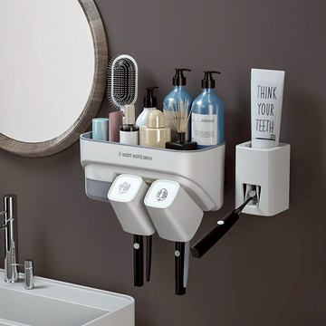 浴室置物架 牙刷置物架衛生間刷牙杯漱口杯免打孔多功能吸壁掛式牙缸牙具套裝『XY15036』