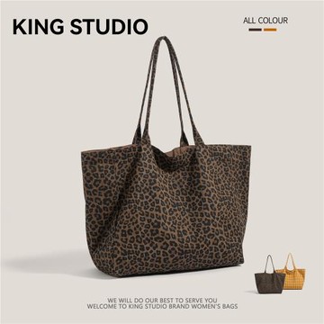 小眾豹紋帆布包女2025秋冬新款休閑慵懶風單肩包大容量通勤托特包