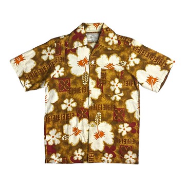 古著Alpen Heil扶桑花圖騰裂紋夏威夷襯衫