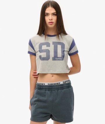 Superdry Women's Women's Women's Loose Fit Embroidered Vintage Wash Sweat Shorts, Navy Blue, Size: 16 Size: 12