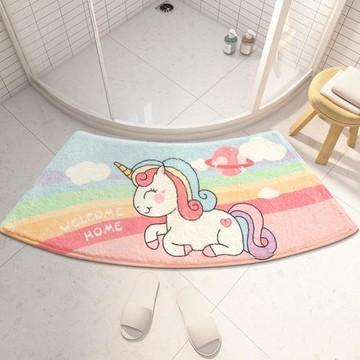 可愛卡通動物弧形仿羊絨地墊浴室吸水地墊衛生間門口防滑腳墊