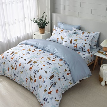 鴻宇 HongYew - 雙人薄被套 100%美國棉 精梳棉-呼嚕森林-藍