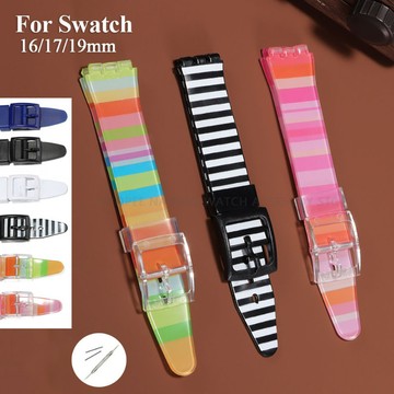 SWATCH 16 毫米 17 毫米 19 毫米軟矽膠錶帶用於色板替換防水橡膠果凍彩色錶帶男士女士運動手鍊腕帶