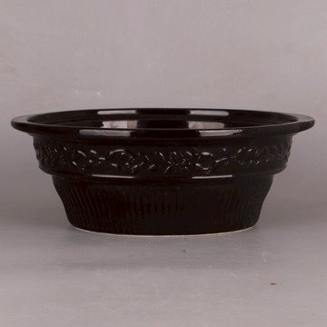 宋 吉州窯黑釉浮雕花卉水仙盆 睡蓮盆 仿宋代舊貨瓷器古玩擺件品