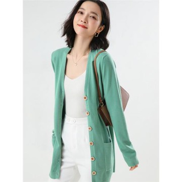 2025秋季新款羊絨開衫女中長款薄款外套v領羊毛針織打底衫外搭