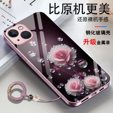 適用蘋果13手機殼iphone13ip十三ipone玻璃鏡面金屬漆露珠花顏控防滑本命年新年簡約新品全包爆款ins風新款