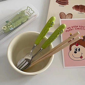 多款可愛餐具套裝 小鱷魚餐具 ins筷子勺子叉子三件套 高顏值學生餐具兒童成人便攜式餐具收納盒套裝 環保餐具 可愛餐具組