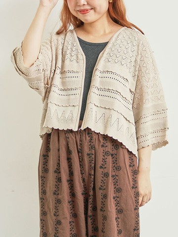 甜感荷葉邊圖案鏤空V領拉鍊寬袖上衣(0F001100410) - Samansa Mos2