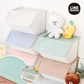 網狐居家-LINE FRIENDS 熊大 北歐風浮雕收納箱3入組 35L 衣物整理箱 置物箱 收納櫃 防塵箱