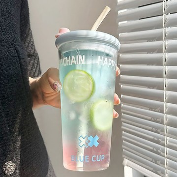 ✨新款特惠✨女生高顏值水杯夏季新款家用玻璃杯茶水分離泡茶杯大容量吸管杯子