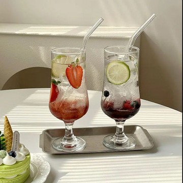 高腳杯 造型酒杯 酒杯 韓式ins網紅玻璃杯果汁杯飲品杯高顔值鷄尾酒杯冷飲蘇打氣泡水杯 VJFB