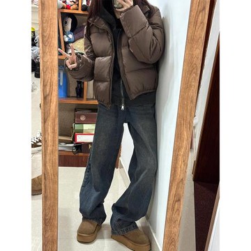 藍灰色闊腿牛仔褲女秋季新款大碼胖mm梨形身材寬松顯瘦窄版直筒褲