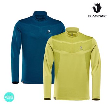 BLACKYAK 韓國 男 TILMAN長袖半開襟([藍色/酪梨黃] 抑菌機能 緹花面料 銀離子 IU代言 BYCB2MC902