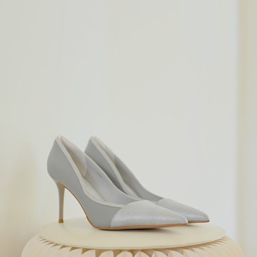 細線滾邊-淺口尖頭歐美細高跟-灰藍色