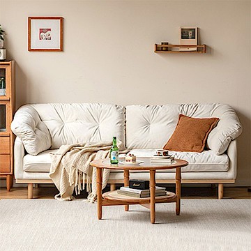 源氏木語浮雲奶油風實木小三人座布沙發 S03226 (H014375979)